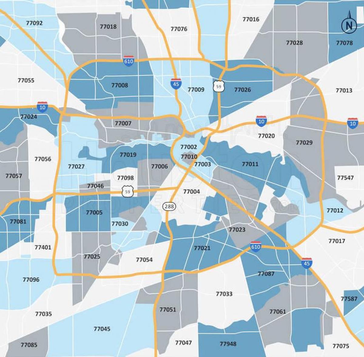 Karte der Postleitzahlen von Houston