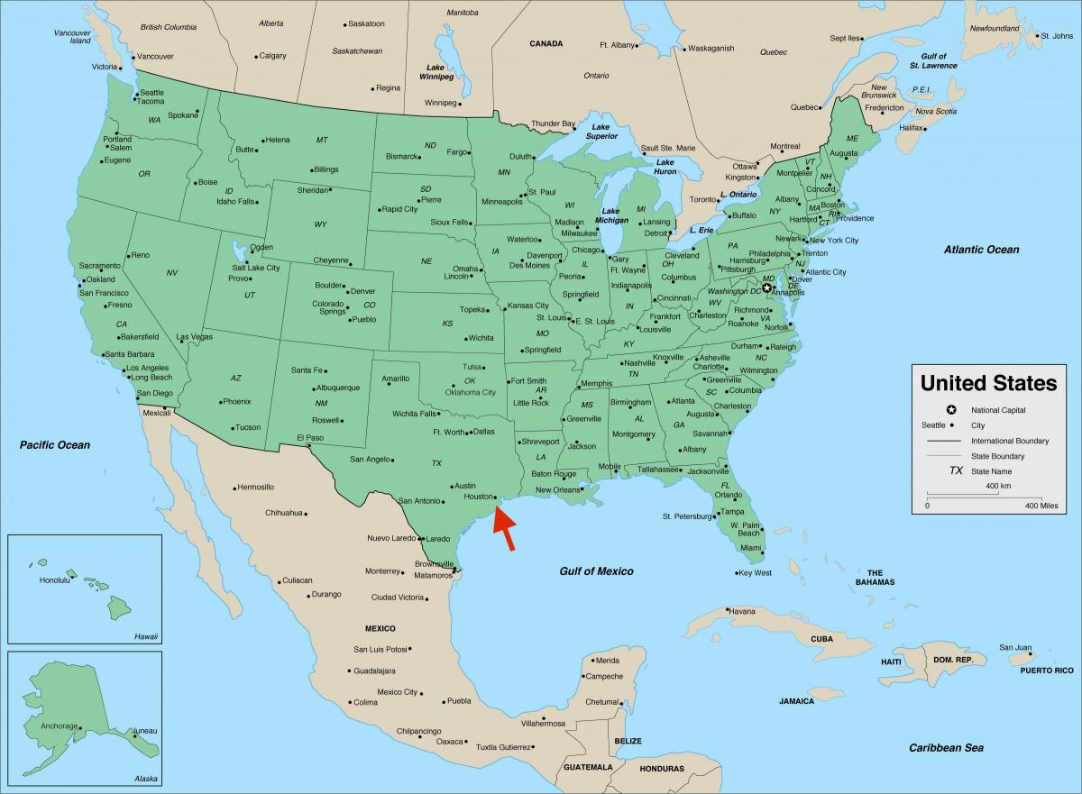 Houston auf Texas - USA-Karte
